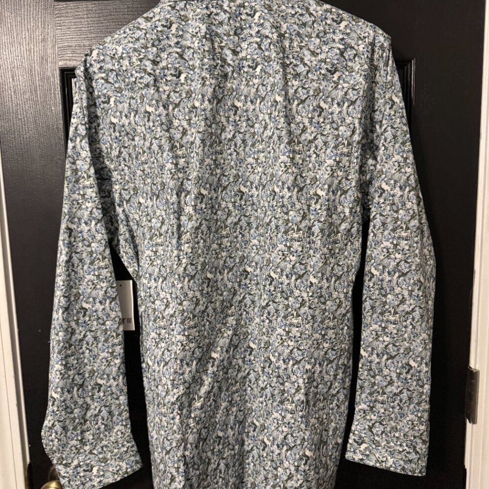 NWT Mens Bar III Long Sleeve Button Down Blue Floral Pattern Slim Fit - Picture 4 of 5